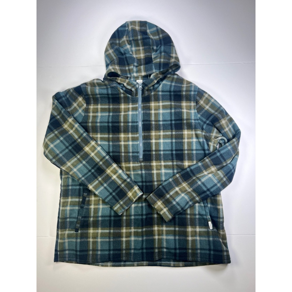 O'Neill Fleece Hoodie Mens XL Blue Green Plaid Quarter Zip Pullover Jacket